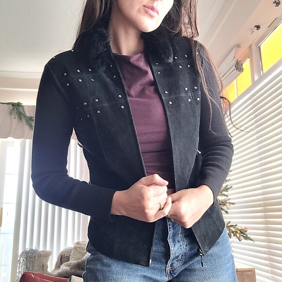 Escapade Suede rabbit Fur Sweater Jacket Sz XS - Picture 2 of 5